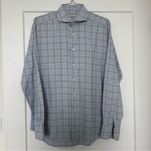 Suitsupply | Men’s Long Sleeve Button Down | Blue Plaid | Size 16
